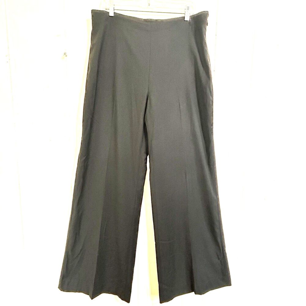 CAbi Women Black Pinstripe Wide Leg Dress Pants Trousers Size 14 Back Pockets